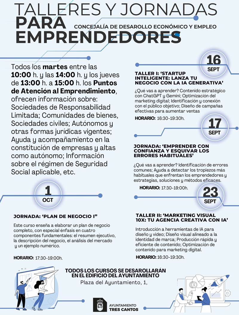 Nuevos talleres y jornadas de formación para impulsar el emprendimiento en Tres Cantos